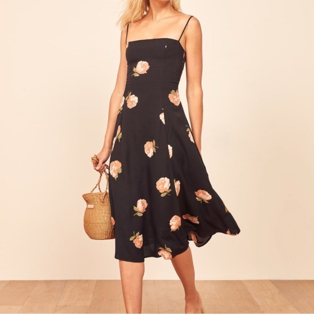 Reformation Black and Pink Midi Sundress